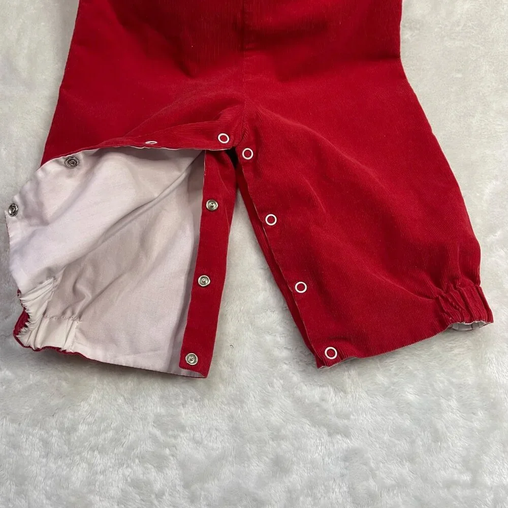 Castles & Crowns Santa Train Longalls‎ Baby 6-9M Cotton Red Corduroy Overalls